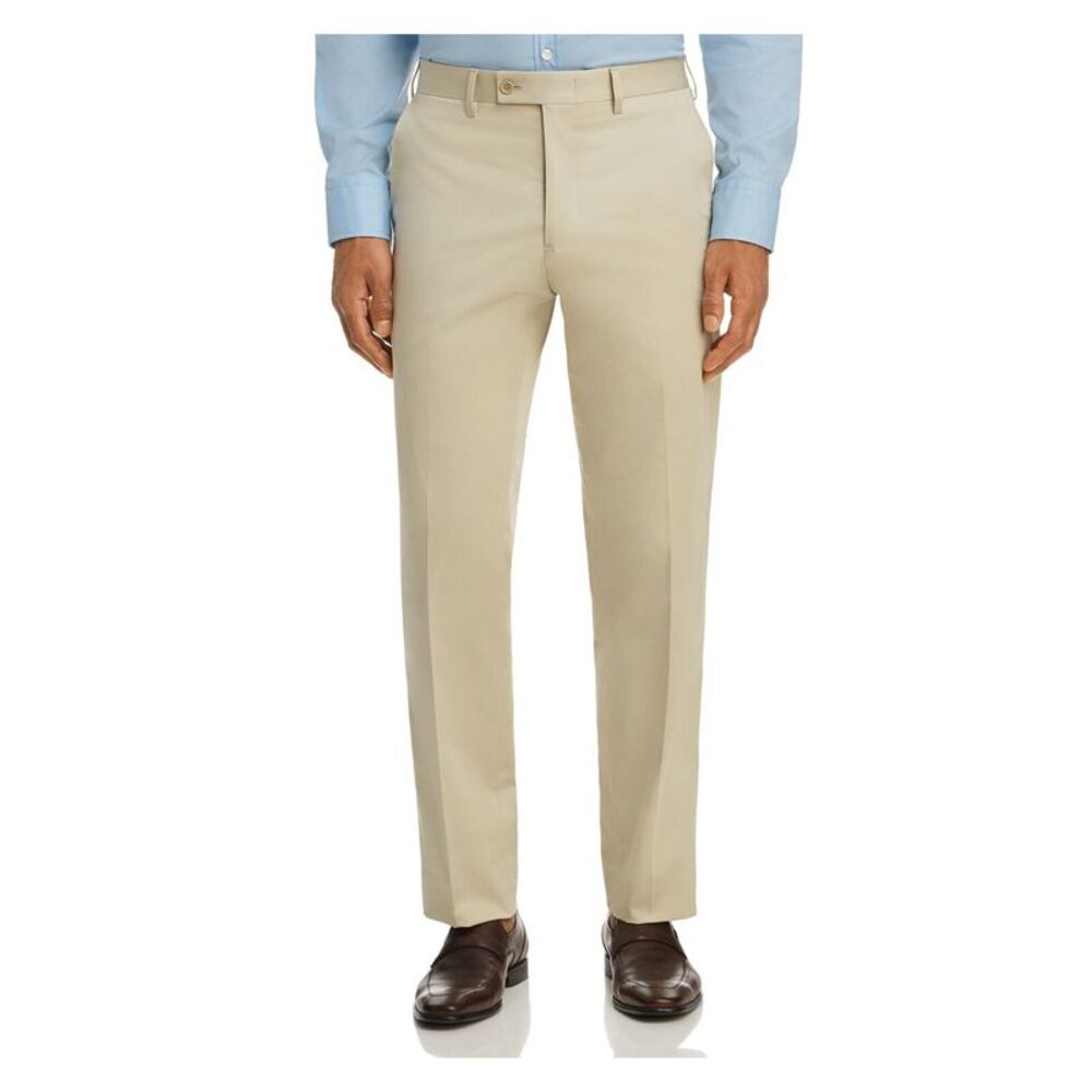 THE MENS STORE Mens Beige Flat Front Tapered Stretch Suit Separate Pants W44